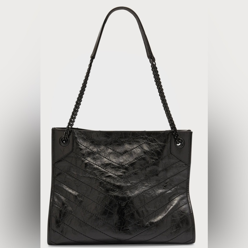 Saint Laurent Niki Medium Crinkled Calf Shopper Tote Bag